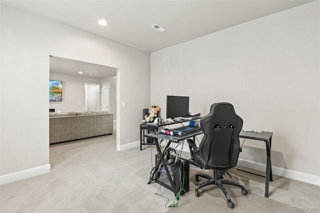 10080 E 160th Pl, Brighton, CO 80602 - home office with baseboards, carpet flooring, and recessed lighting