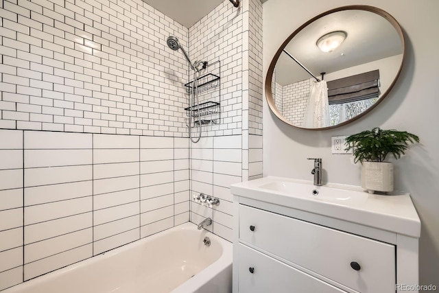 bathroom with vanity and shower / bathtub combination with curtain