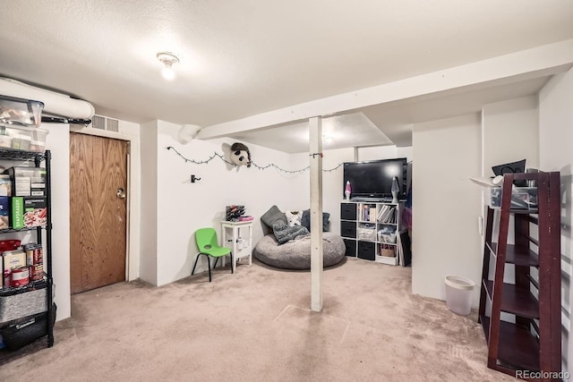 living area with carpet flooring