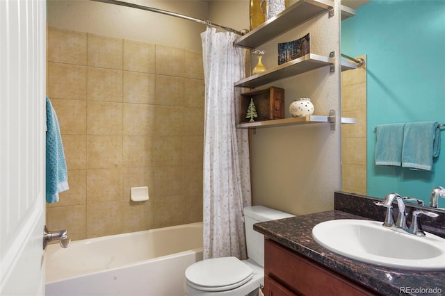 full bathroom featuring vanity, toilet, and shower / bath combo with shower curtain