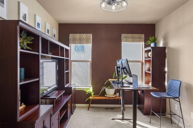 view of carpeted home office