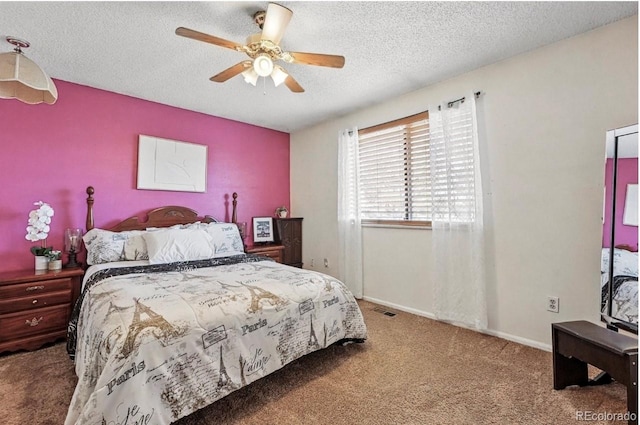7314 W Walker Pl, Littleton, CO 80123 - bedroom with a textured ceiling, carpet flooring, a ceiling fan, and visible vents