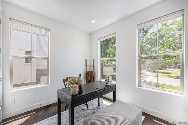 4180 Ames St, Denver, CO 80212 - office area featuring dark wood-style floors and recessed lighting