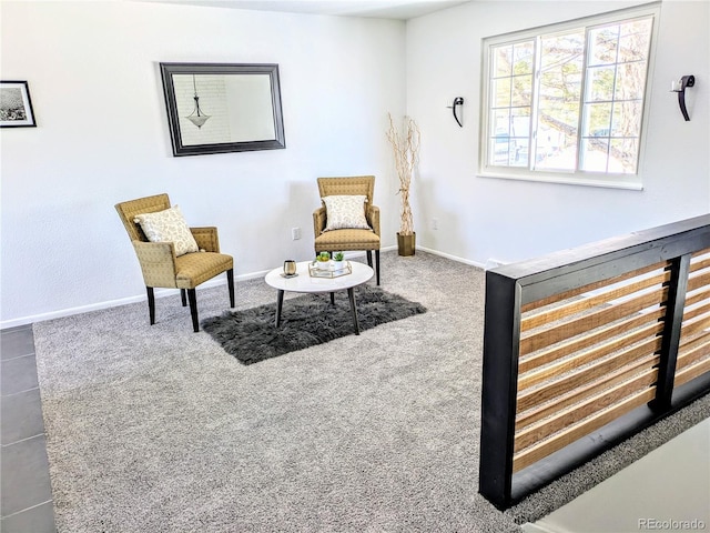 living area featuring carpet floors