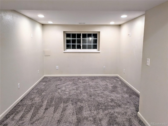 basement with carpet flooring