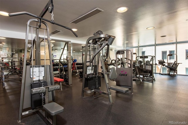 workout area with a wall of windows