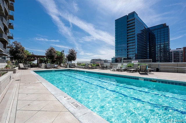 view of pool featuring a patio area