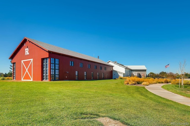 exterior space with a barn