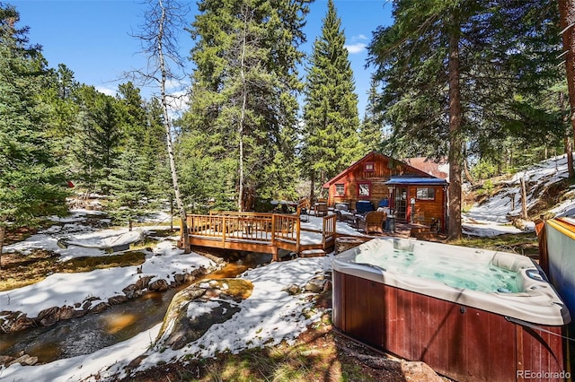 27802 Shadow Mountain Dr, Conifer, CO 80433 - wooden deck with a hot tub