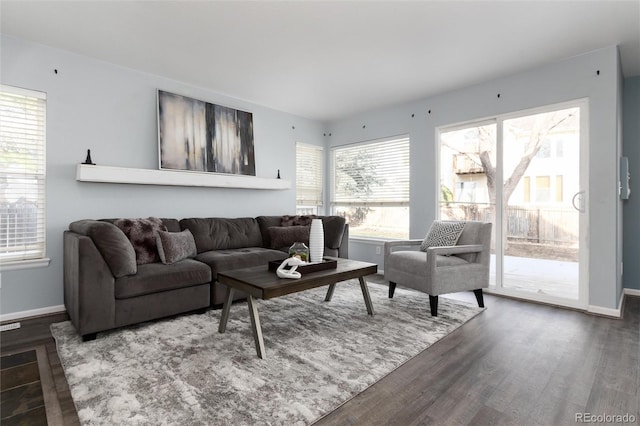 living room with hardwood / wood-style flooring