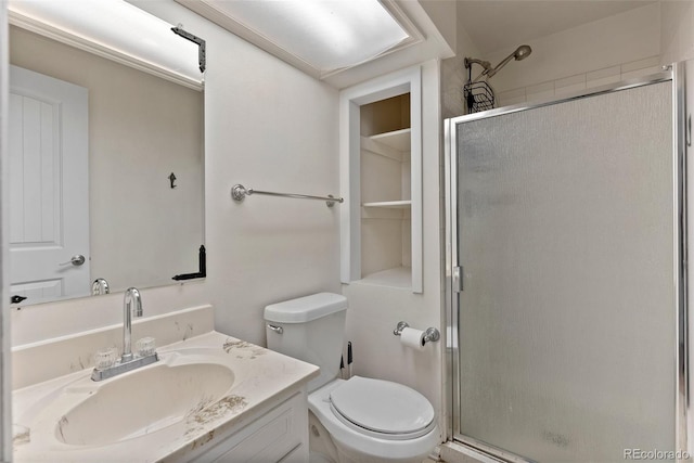 27987 Pine Grove Trl, Conifer, CO 80433 - bathroom with a stall shower, toilet, and vanity