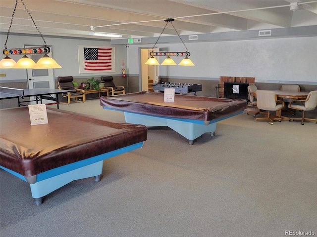 12522 W Virginia Ave, Lakewood, CO 80228 - rec room with pool table, carpet, and beamed ceiling