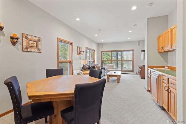 1107 Penstemon Rd, Dillon, CO 80435 - dining room with a baseboard radiator, recessed lighting, and light colored carpet