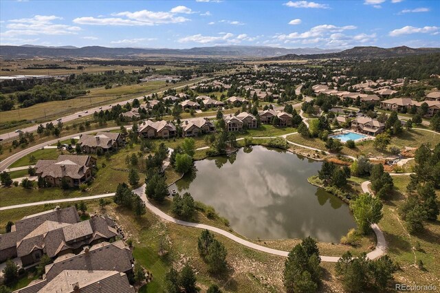 aerial view with a water and mountain view