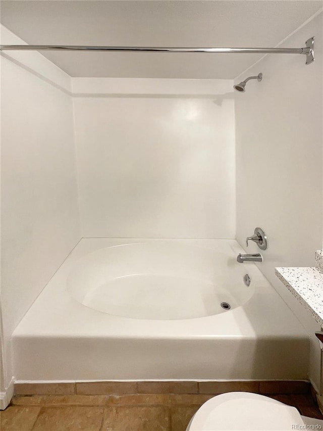 full bathroom with vanity, toilet, shower / washtub combination, and tile patterned floors