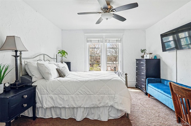 bedroom with carpet flooring and a ceiling fan