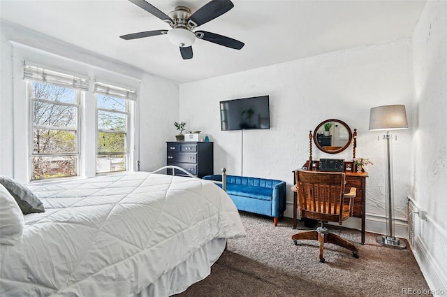 bedroom featuring carpet floors and ceiling fan