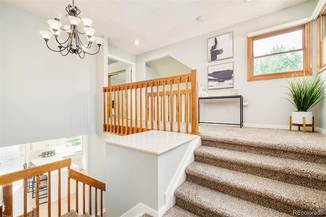 16438 E Prentice Cir, Centennial, CO 80015 - stairs with carpet floors, recessed lighting, and a chandelier