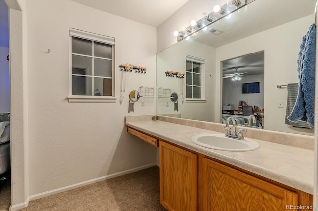 bathroom with vanity and ceiling fan