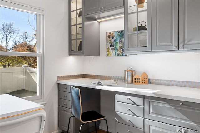 kitchen with gray cabinetry