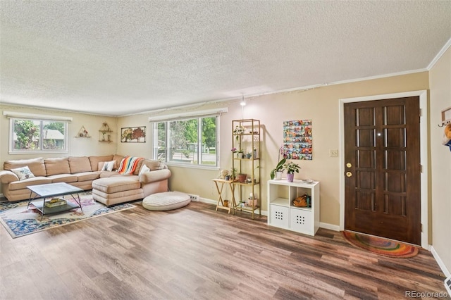 1213 S Taft Hill Rd, Fort Collins, CO 80521 - living room with a textured ceiling, wood finished floors, and crown molding