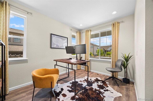 8261 Garden City Ave, Littleton, CO 80125 - office space featuring plenty of natural light, wood finished floors, baseboards, and recessed lighting