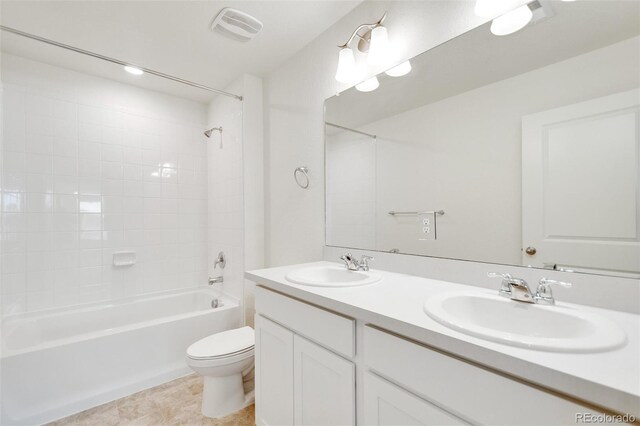 11790 Foraker Ln, Colorado Springs, CO 80925 - bathroom featuring double vanity, bathing tub / shower combination, and tile patterned floors