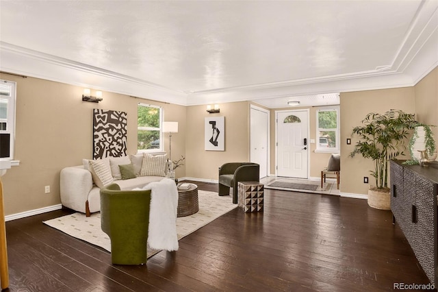 3979 S Grant St, Englewood, CO 80113 - living area featuring dark wood-style flooring and crown molding