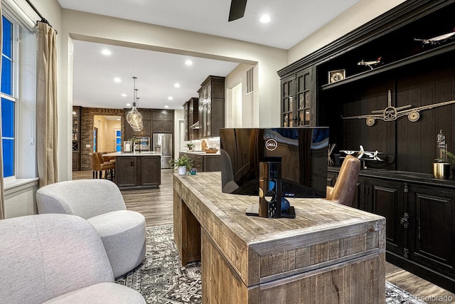 2159 Bellcove Dr, Castle Pines, CO 80108 - living area with wood finished floors, ceiling fan, and recessed lighting