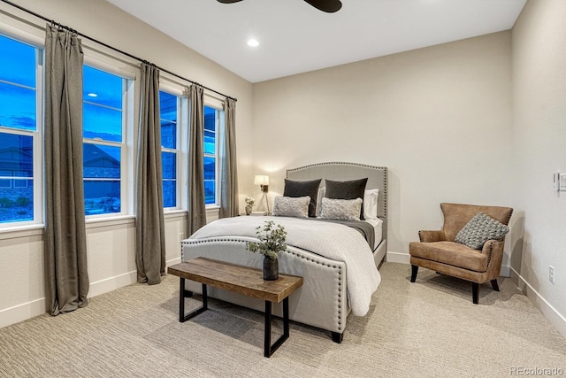 2159 Bellcove Dr, Castle Pines, CO 80108 - bedroom with light colored carpet, a ceiling fan, and recessed lighting