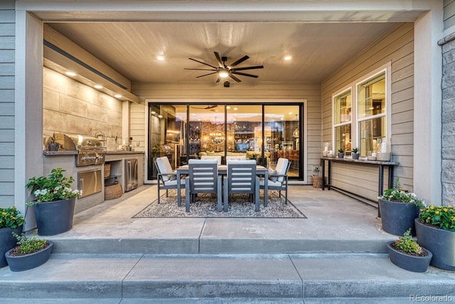 2159 Bellcove Dr, Castle Pines, CO 80108 - view of patio / terrace featuring a ceiling fan, outdoor dining space, and area for grilling