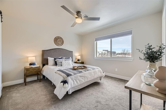 bedroom featuring carpet floors and ceiling fan