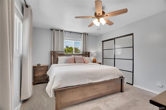 9880 E 157th Ave, Brighton, CO 80602 - bedroom featuring carpet floors, baseboards, ceiling fan, and a closet
