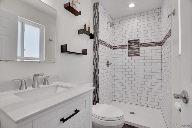 9880 E 157th Ave, Brighton, CO 80602 - bathroom with toilet, a shower stall, vanity, and recessed lighting