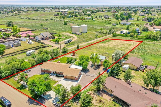 9880 E 157th Ave, Brighton, CO 80602 - aerial perspective of suburban area featuring property boundaries highlighted