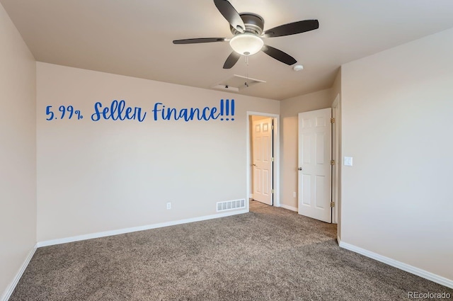 carpeted empty room with ceiling fan