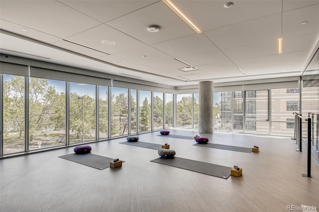 workout area featuring a wall of windows