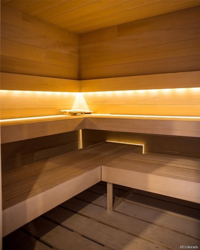 view of sauna / steam room with wood-type flooring