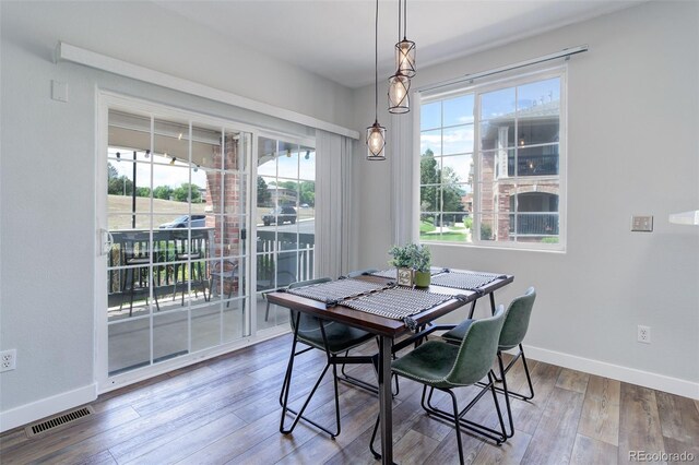 dining space featuring hardwood / wood-style floors