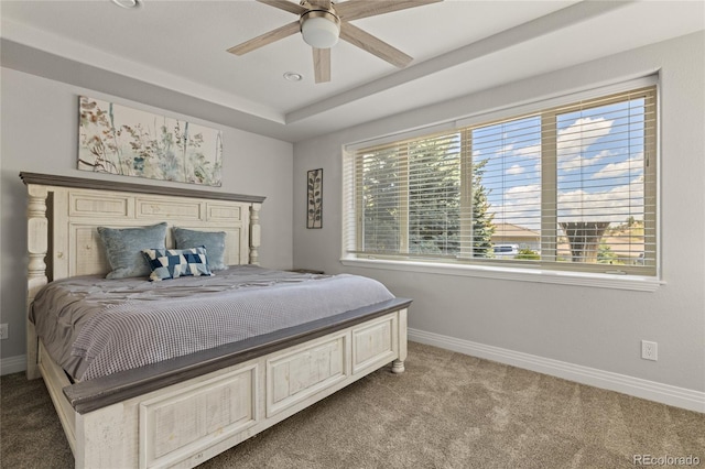 6405 Eagle Feather Trl, Littleton, CO 80125 - bedroom featuring carpet, baseboards, a tray ceiling, a ceiling fan, and recessed lighting