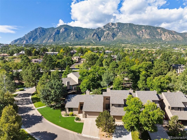 birds eye view of property featuring a mountain view