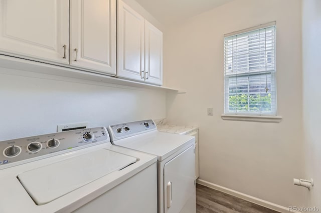 371 Granby Way Unit C, Aurora, CO 80011 - laundry area with separate washer and dryer, wood finished floors, cabinet space, and baseboards