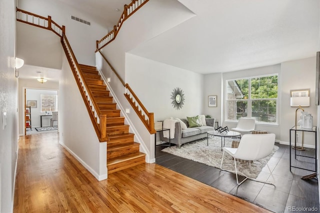 living room with wood-type flooring