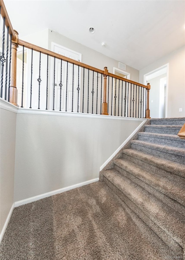 staircase with carpet floors