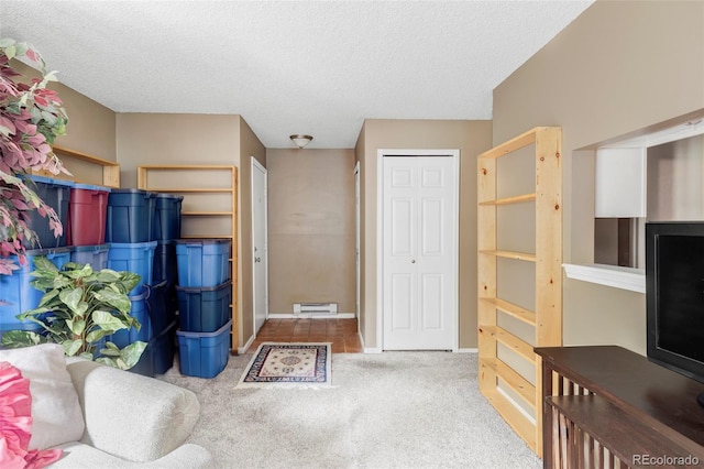 8100 W Quincy Ave Unit K3, Littleton, CO 80123 - carpeted living room featuring a textured ceiling and baseboards