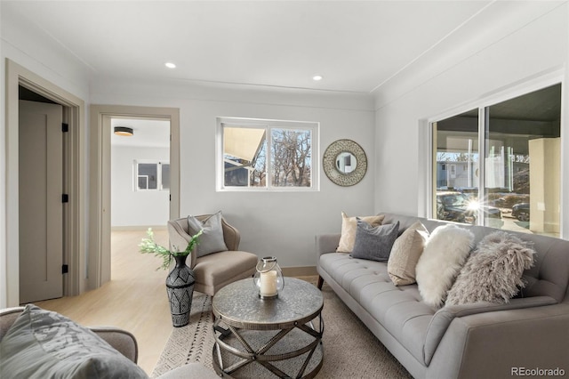 living room with light hardwood / wood-style flooring