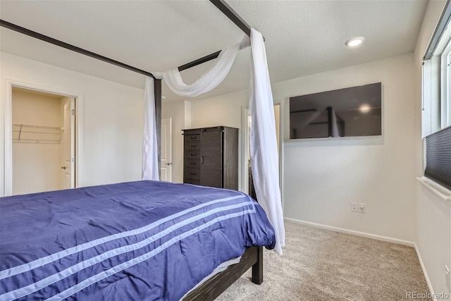 bedroom featuring carpet and a spacious closet