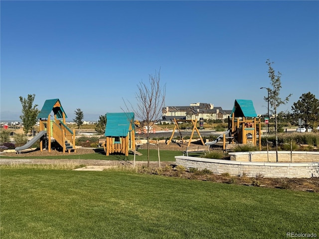 view of play area featuring a yard