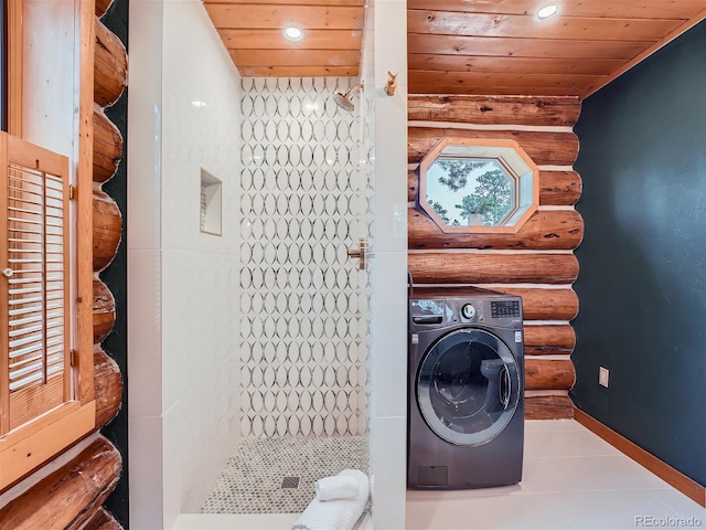 laundry area with washer / dryer and wooden ceiling