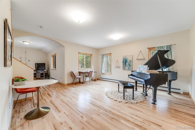1002 County Road 99, Black Hawk, CO 80422 - living area featuring arched walkways, wood finished floors, and baseboards